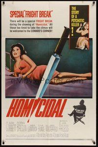 6x218 HOMICIDAL 1sh '61 William Castle's frightening story of a psychotic female killer!
