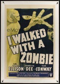 6x017 I WALKED WITH A ZOMBIE linen 1sh R52 classic Val Lewton & Jacques Tourneur voodoo horror!