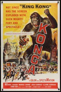 6x229 KONGA 1sh '61 great artwork of giant angry ape terrorizing city by Reynold Brown!