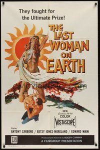 6x231 LAST WOMAN ON EARTH 1sh '60 ultra sexy artwork of near-naked girl & men fighting for her!