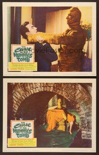 6x559 CURSE OF THE MUMMY'S TOMB 2 LCs '64 images of monster choking man & carrying girl in sewer!