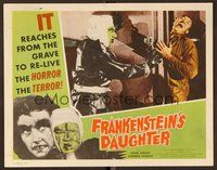 6x408 FRANKENSTEIN'S DAUGHTER LC '58 great close up of wacky monster smashing guy in doorway!