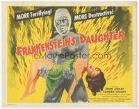 6x334 FRANKENSTEIN'S DAUGHTER TC '58 great full-length art of wacky monster holding sexy girl!