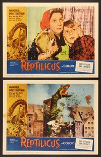 6x563 REPTILICUS 2 LCs '62 includes great scene with giant lizard monster destroying the city!