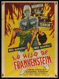 6x691 FRANKENSTEIN'S DAUGHTER Mexican poster '58 great art of wacky monster holding sexy girl!