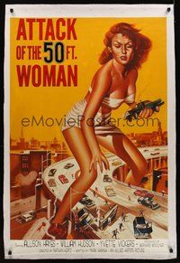 6x085 ATTACK OF THE 50 FT WOMAN re-creation canvas painting '58 art of Allison Hayes over highway!