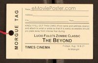 6x721 BEYOND morgue tag '81 Lucio Fulci, fill it out in case you pass away from intense fear!