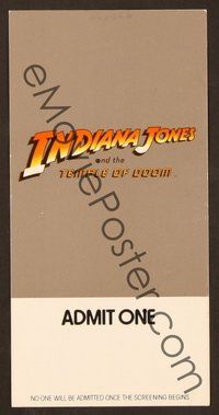 6x739 INDIANA JONES & THE TEMPLE OF DOOM screening ticket '84 Steven Spielberg, George Lucas