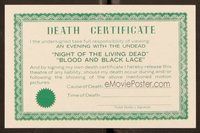 6x731 NIGHT OF THE LIVING DEAD/BLOOD & BLACK LACE promo death certificate '60s evening w/undead!