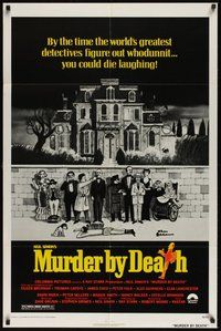 6x245 MURDER BY DEATH 1sh '76 great Charles Addams artwork of cast by dead body & spooky house!