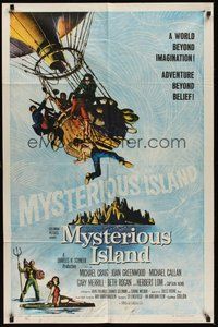 6x247 MYSTERIOUS ISLAND 1sh '61 Ray Harryhausen, Jules Verne sci-fi, cool hot-air balloon art!