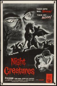 6x249 NIGHT CREATURES military 1sh '62 Hammer, different art of eyes in sky staring at horsemen!