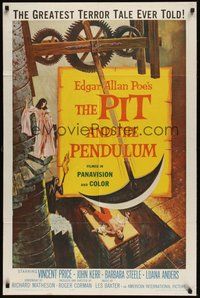 6x257 PIT & THE PENDULUM 1sh '61 Edgar Allan Poe's greatest terror tale, great horror art!
