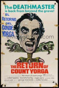 6x262 RETURN OF COUNT YORGA 1sh '71 Deathmaster Robert Quarry, AIP vampires, wild monster art!