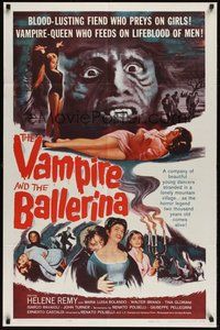 6x293 VAMPIRE & THE BALLERINA 1sh '61 blood-lusting vampire queen fiend who preys on girls!