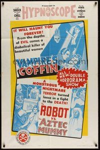 6x294 VAMPIRE'S COFFIN/ROBOT VS THE AZTEC MUMMY 1sh '64 wacky double horrorama show!