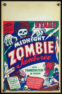 6x035 MIDNIGHT ZOMBIE JAMBOREE Spook Show jumbo WC '40s Frankenstein in person, really cool art!