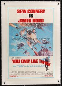 6x025 YOU ONLY LIVE TWICE linen style B 1sh '67 McGinnis art of Connery as James Bond in gyrocopter