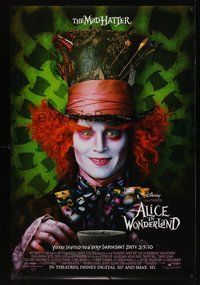 6y484 ALICE IN WONDERLAND advance DS 1sh '10 Tim Burton, Johnny Depp as the Mad Hatter!