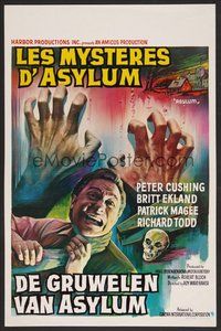 6y323 ASYLUM Belgian '72 Peter Cushing, horror art of hands scratching down wall!