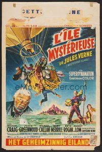 6y409 MYSTERIOUS ISLAND Belgian '61 Ray Harryhausen, Jules Verne sci-fi, cool hot-air balloon art!