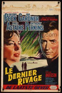 6y414 ON THE BEACH Belgian '59 art of Gregory Peck, Ava Gardner, Fred Astaire & Anthony Perkins!
