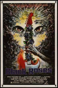 6y494 BLACK ROSES 1sh '88 John Fasano, wild artwork of monsters & guitar!