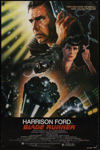 6y495 BLADE RUNNER 1sh '82 Ridley Scott sci-fi classic, art of Harrison Ford by John Alvin!