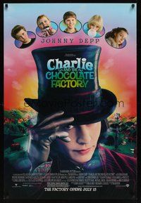 6y499 CHARLIE & THE CHOCOLATE FACTORY advance DS 1sh '05 Johnny Depp, directed by Tim Burton!