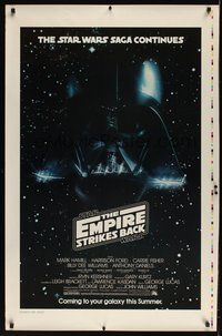 6y474 EMPIRE STRIKES BACK printer's test white title advance 1sh '80 cool c/u image of Darth Vader head!