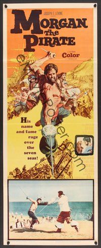6y092 MORGAN THE PIRATE insert '61 Morgan il pirate, art of barechested swashbuckler Steve Reeves!