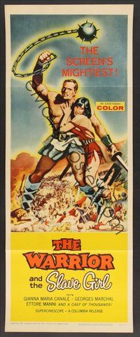 6y101 WARRIOR & THE SLAVE GIRL insert '59 awesome artwork of gladiator & girl, screen's mightiest!