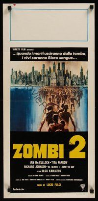 6y148 ZOMBIE Italian locandina '79 Lucio Fulci, cool art of zombie horde heading to New York City!