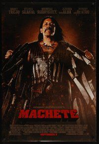 6y536 MACHETE style A advance DS 1sh '09 Robert Rodriguez, Danny Trejo with lots of knives!