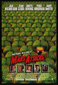 6y539 MARS ATTACKS! advance 1sh '96 directed by Tim Burton, great image of many alien brains!