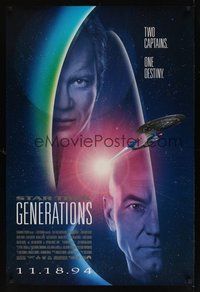 6y578 STAR TREK: GENERATIONS DS int'l advance 1sh '94 Patrick Stewart as Picard, William Shatner as Kirk!
