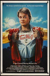 6y589 TEEN WOLF 1sh '85 great artwork of teenage werewolf Michael J. Fox by L. Cowell!