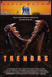 6y595 TREMORS 1sh '90 Kevin Bacon, Fred Ward, great sci-fi horror image of monster worm!
