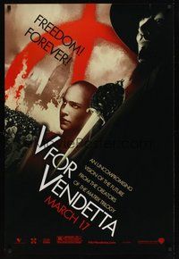 6y597 V FOR VENDETTA teaser 1sh '05 Wachowski Bros, bald Natalie Portman, Hugo Weaving!