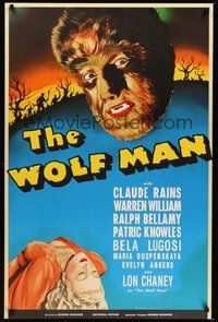 6y463 WOLF MAN S2 recreation 1sh 2000 artwork of Lon Chaney Jr. in the title role!