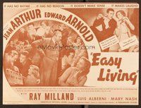 6z193 EASY LIVING herald '37 Jean Arthur, Ray Milland, Preston Sturges screwball comedy!