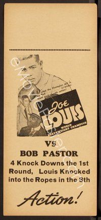 6z215 JOE LOUIS VS BOB PASTOR light brown herald '39 boxing match, cool image of Louis!