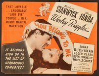 6z247 YOU BELONG TO ME herald '41 great romantic image of Barbara Stanwyck & Henry Fonda!