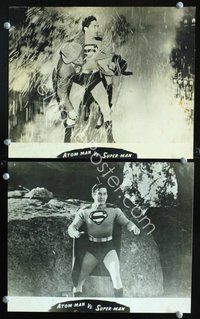 6z527 ATOM MAN VS SUPERMAN 2 8.5x10 stills '50 DC Comics serial, Kirk Alyn takes out the trash!