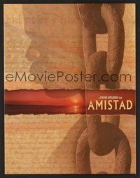 6z377 AMISTAD promo brochure '97 Morgan Freeman, Steven Spielberg, cool silhouette & chains design
