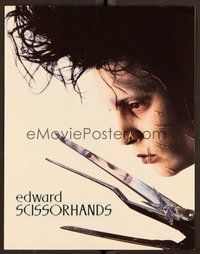 6z410 EDWARD SCISSORHANDS promo brochure '90 Tim Burton classic, close up of scarred Johnny Depp!