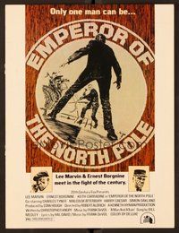 6z412 EMPEROR OF THE NORTH POLE promo brochure '73 Lee Marvin, Ernest Borgnine, cool action art!