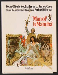 6z461 MAN OF LA MANCHA promo brochure '72 Peter O'Toole, Sophia Loren, cool Ted CoConis art!