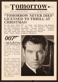 6z499 TOMORROW NEVER DIES promo brochure '97 super close image of Pierce Brosnan as James Bond 007!