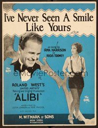 6z674 ALIBI sheet music '29 Regis Toomey, Irma Harrison, I've Never Seen a Smile Like Yours!
